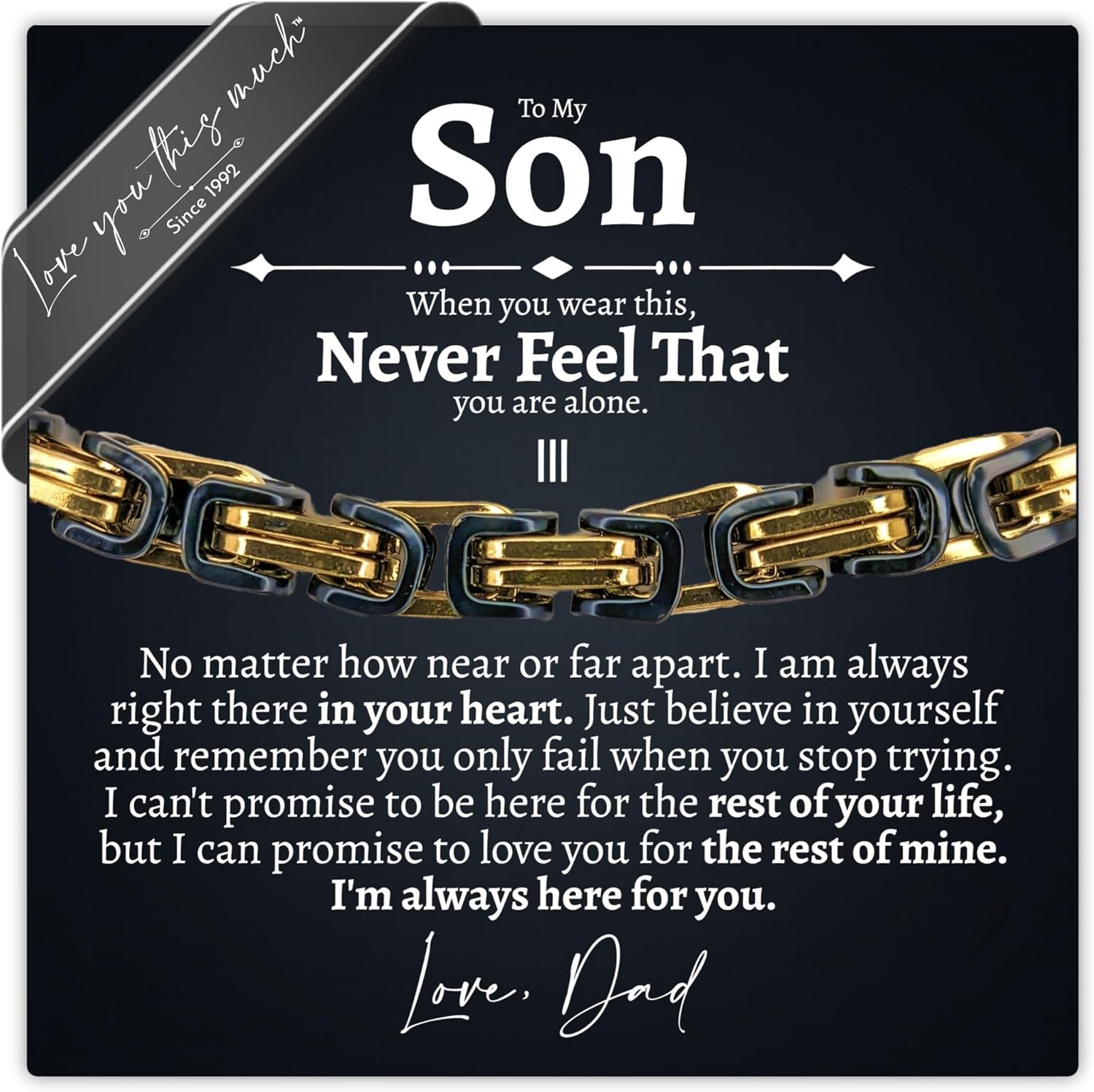 Love You This Much Gift for Son From Dad | Mens 5mm Twist Bracelet | Father Son Presents | 8"+1" Extender | Luxury Gift Box & Card