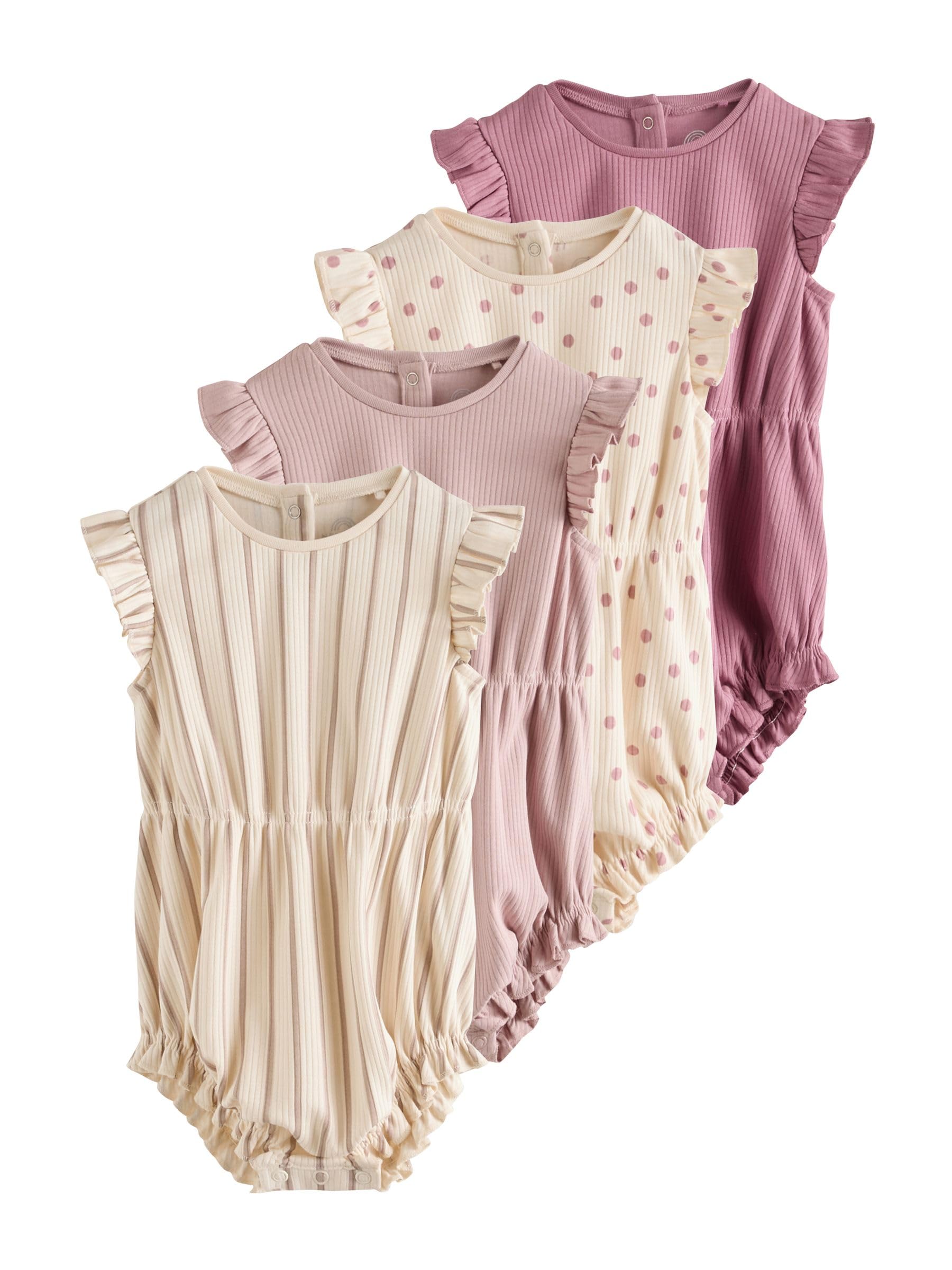 NEXT Baby Mädchen 4er-Pack Baby-Strampler mit gerüschter Schulter