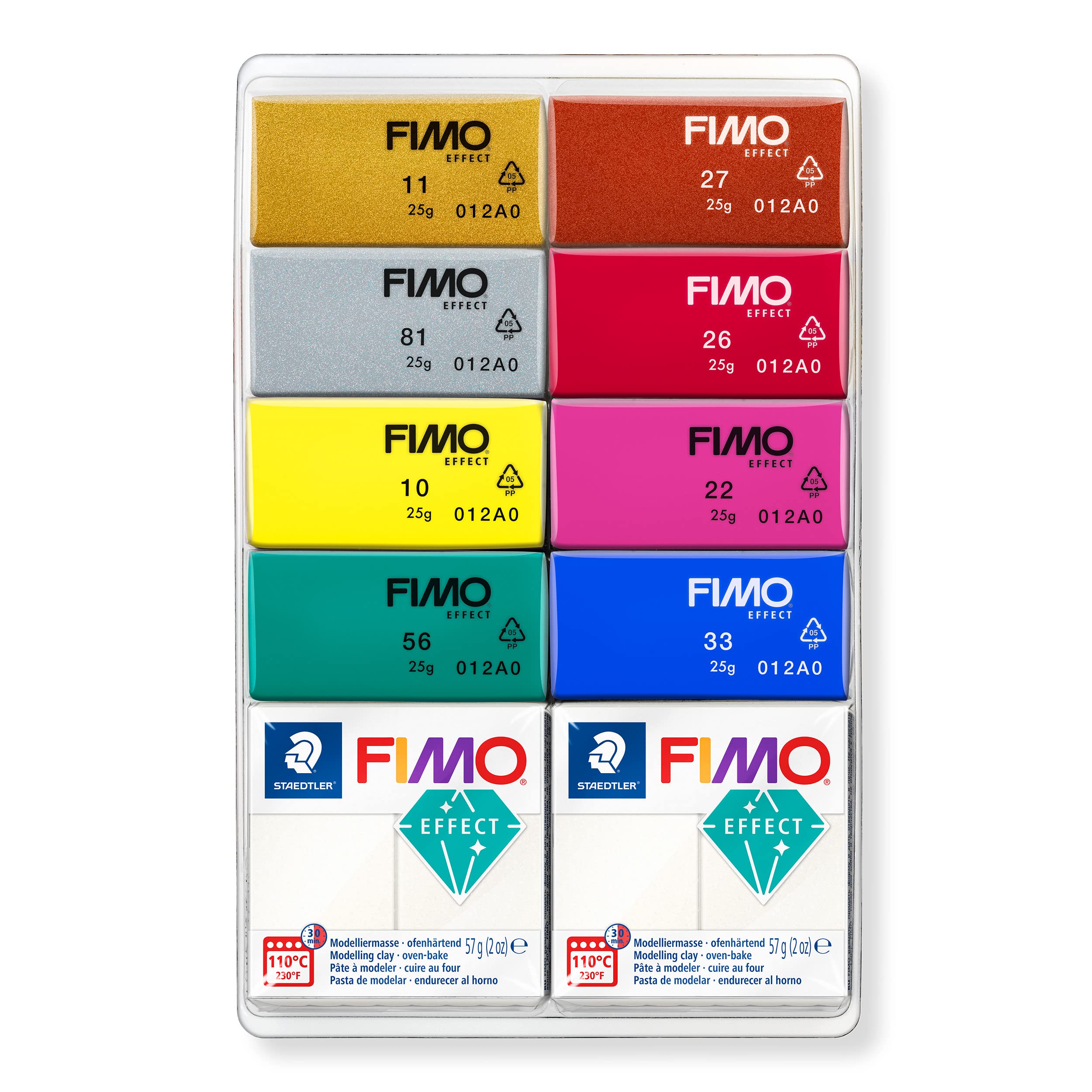 STAEDTLER 8013 C10-1 FIMO Effect Oven-Hardening Polymer Modelling Clay - Mixing Pearls, Assorted Colours (Pack of 8 x 25g Half Blocks, 2 x 57g Blocks)