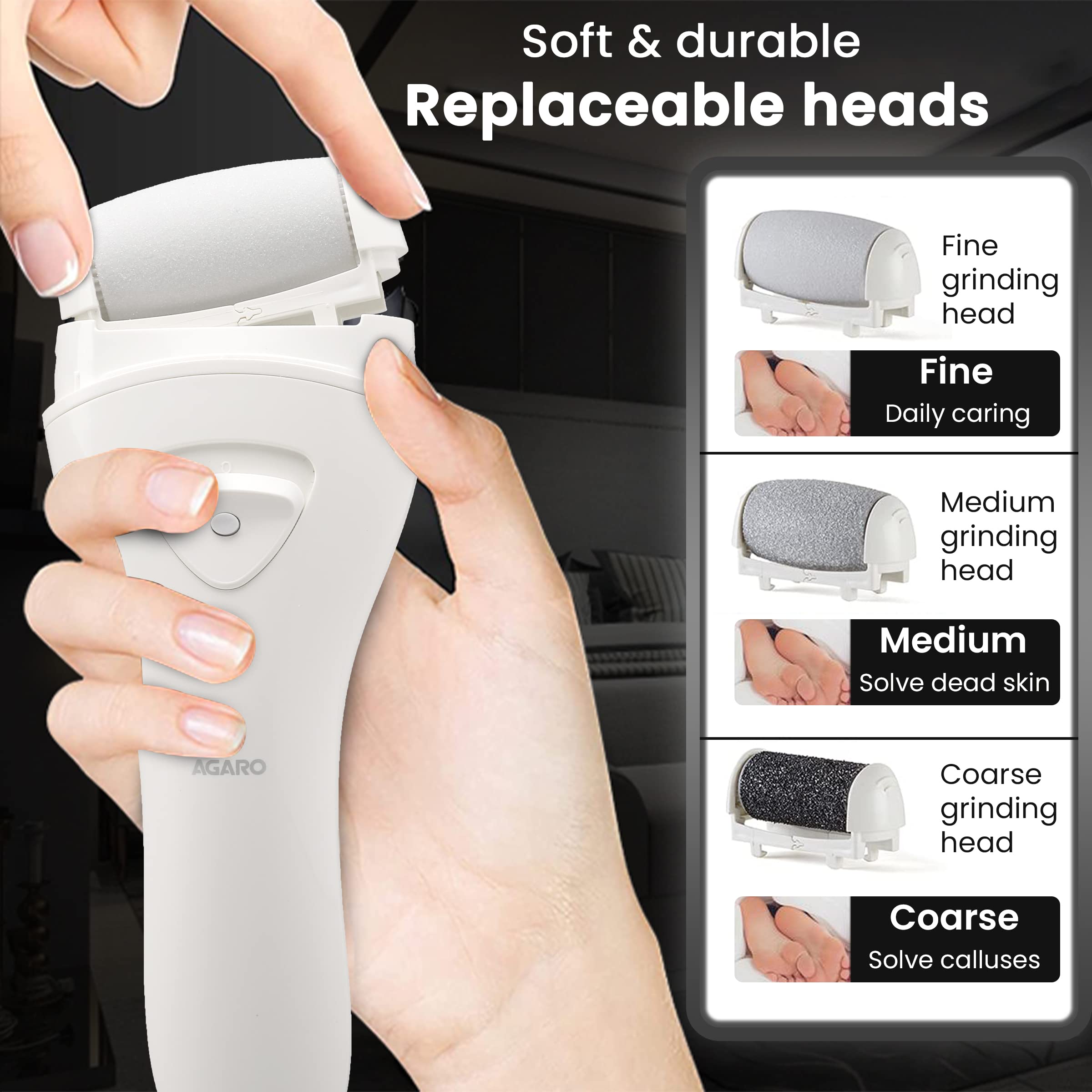 AGARO Callus Remover Replaceable Heads, 3 Pcs, Callus & Dead Skin Removal Filer, Pedicure At Home - Image 2 thumbnail