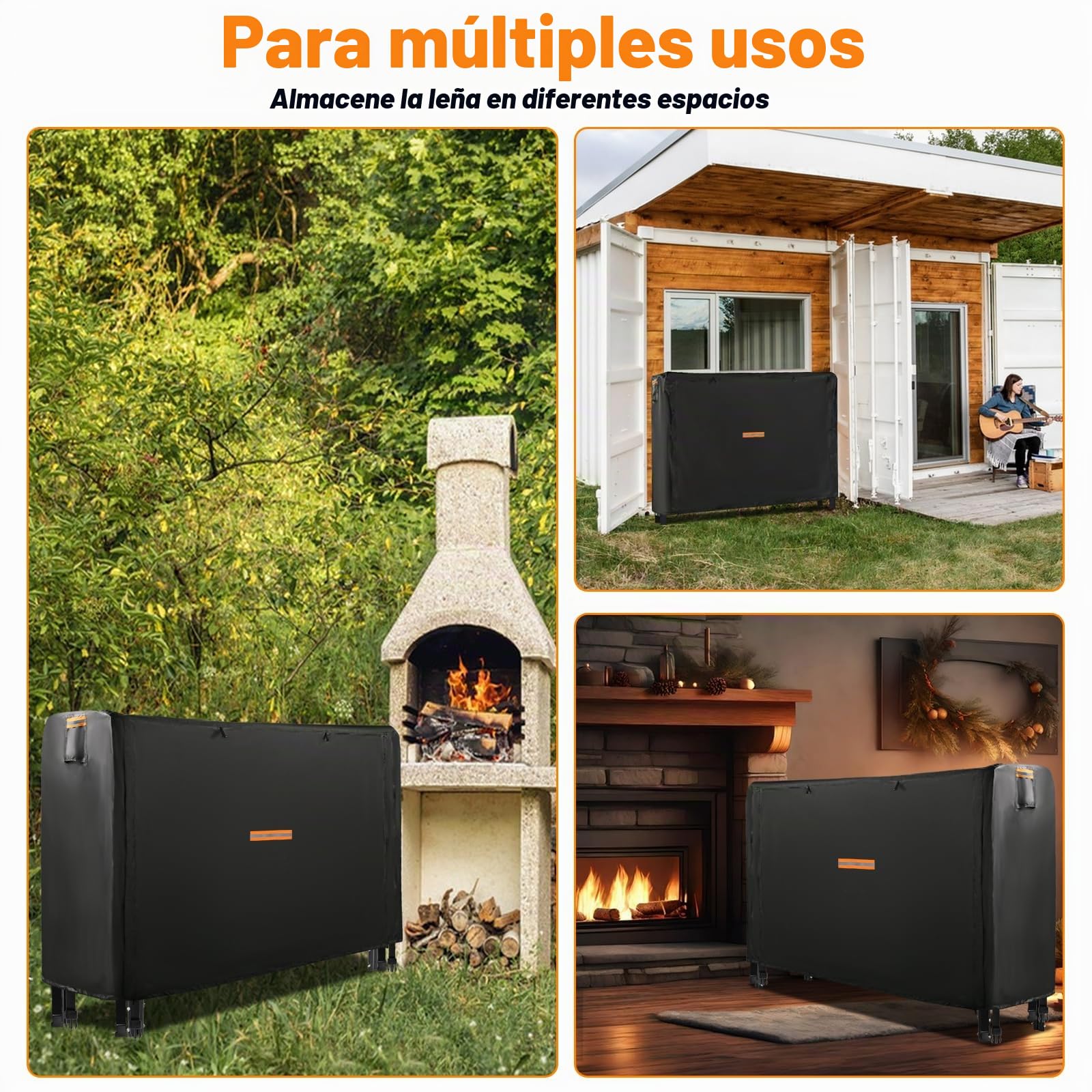 DOCEPERT 20 cm (8 pies) para exteriores (soporte para leña no incluido) funda de almacenamiento impermeable con cremallera con solapa frontal abierta, tela Oxford 420D, se adapta a 96 pulgadas x 24