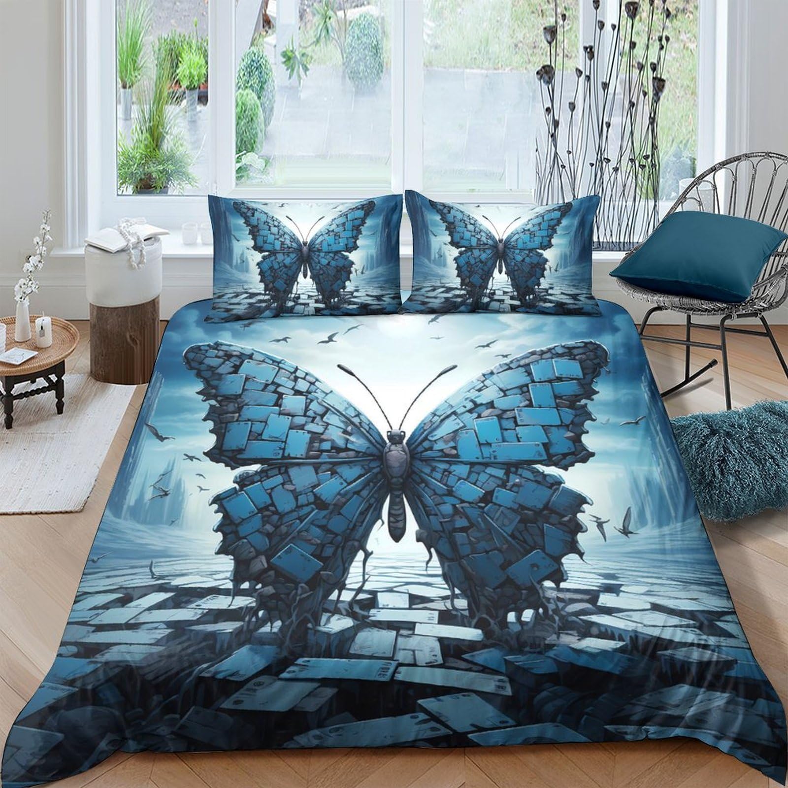 Ctjqhvkz Style-5 3D Printed Blue Butterfly Fitted Sheet Microfiber Soft Bed Cover For Bedroom Decor Adult Teen Mattress Protection Single（135X200cm）