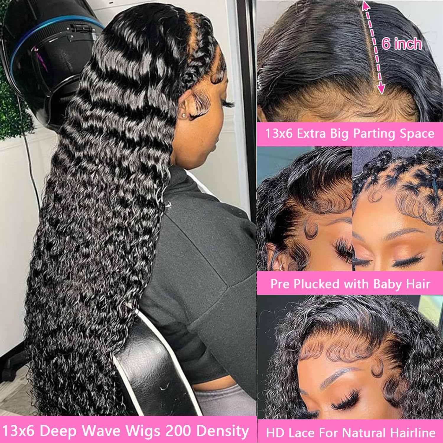 20 Inch Deep Wave Lace Front Wig, 220% Density Human Hair, Pre Plucked 4GIRL4EVER 24 Inch Deep Wave Lace Front Wig Human Hair 180  main image 3