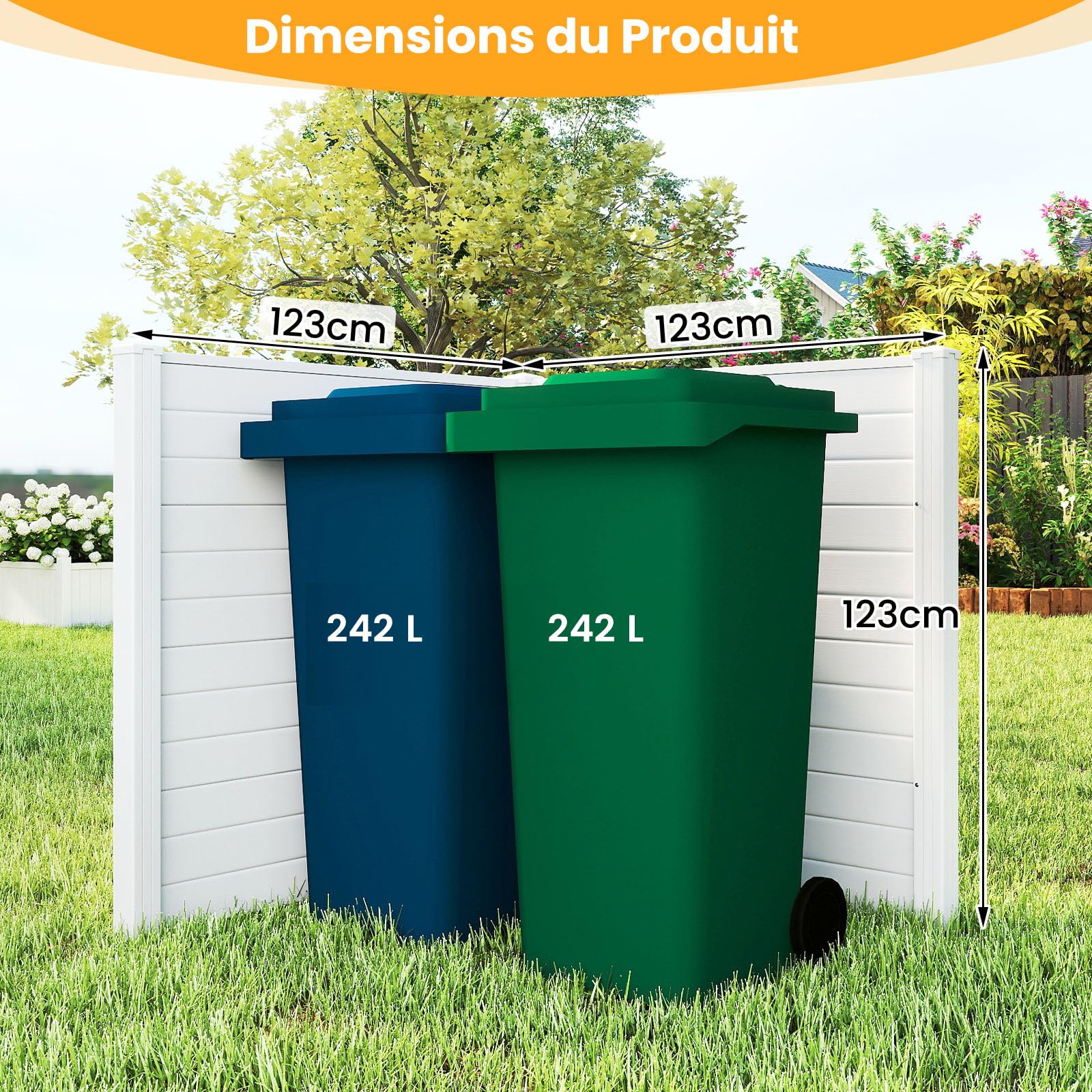 COSTWAY Clôtures de Jardin 123 x 123 cm avec Piquets de Sol (Blanc)
