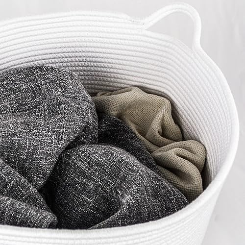 Miniatura 4 de Porto Boutique Cesta de cuerda de algodón extragrande con asa para organización del hogar, cestas decorativas de tela, contenedores de