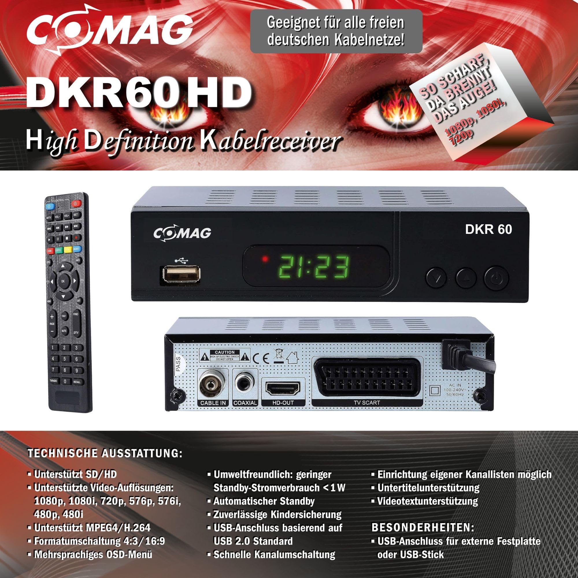 COMAG DKR 60 HD Receptor De Cable Full HD: PVR Ready, Time Shift Y USB Para Redes Alemanas (Negro)