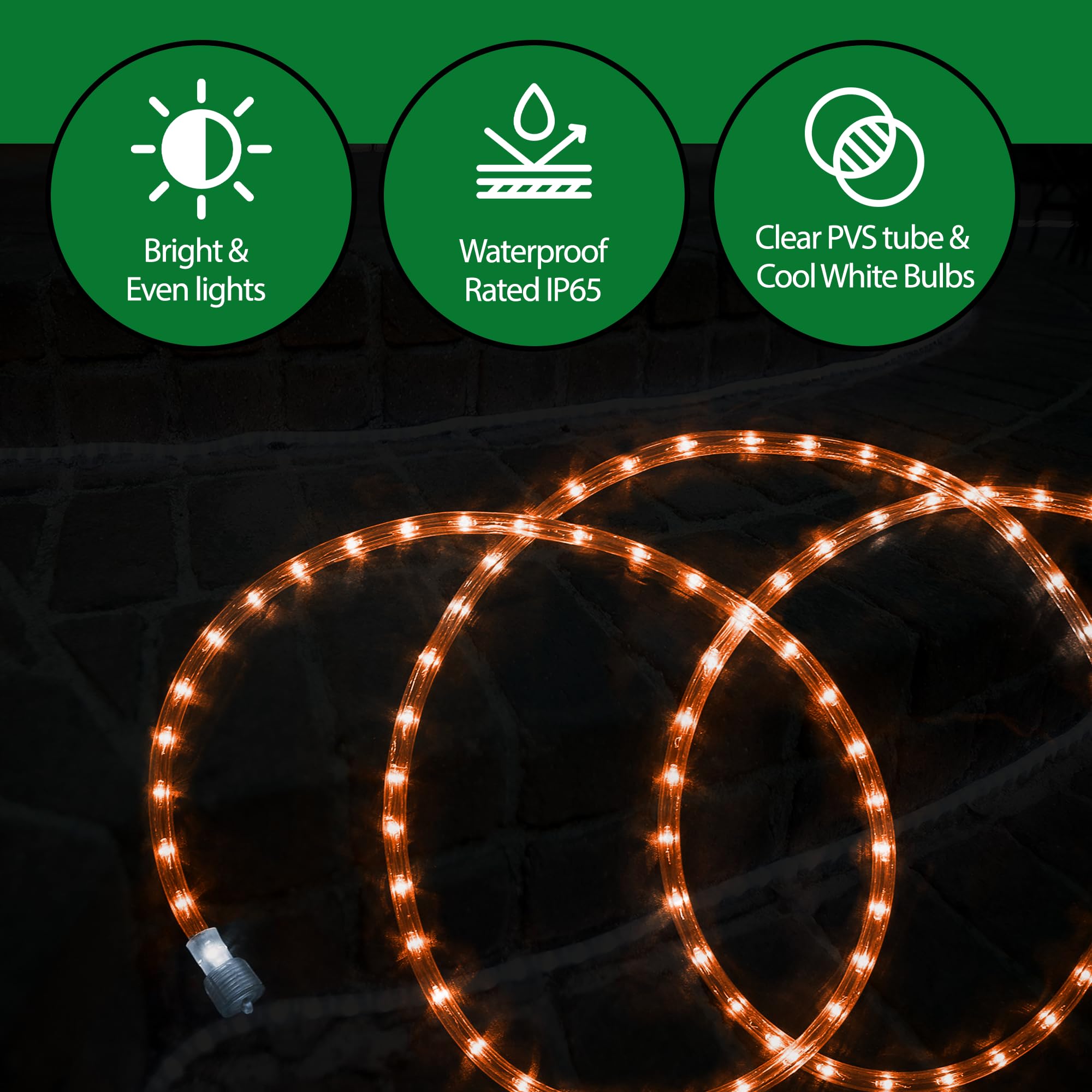 Guirlande lumineuse LED orange – pour intérieur et extérieur – 7,3 m – 10 mm de diamètre – 144 ampoules LED longue durée