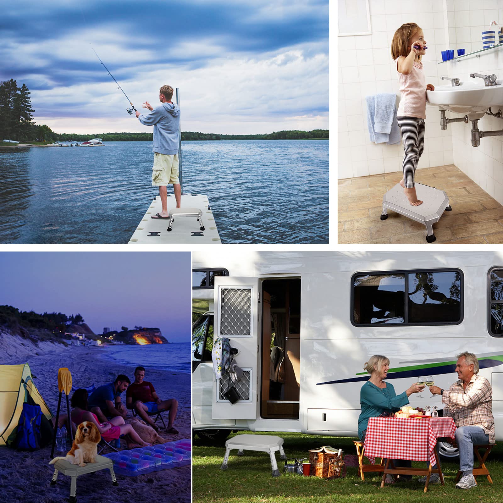 WDG Safety RV Steps, Adjustable Height Foldable Platform Step Stool Aluminum RV Step Stable Camper Steps with Non-Slip Surface & Rubber Feet, Portable Handle, Reflective Tapes, Supports Up to 1400lbs