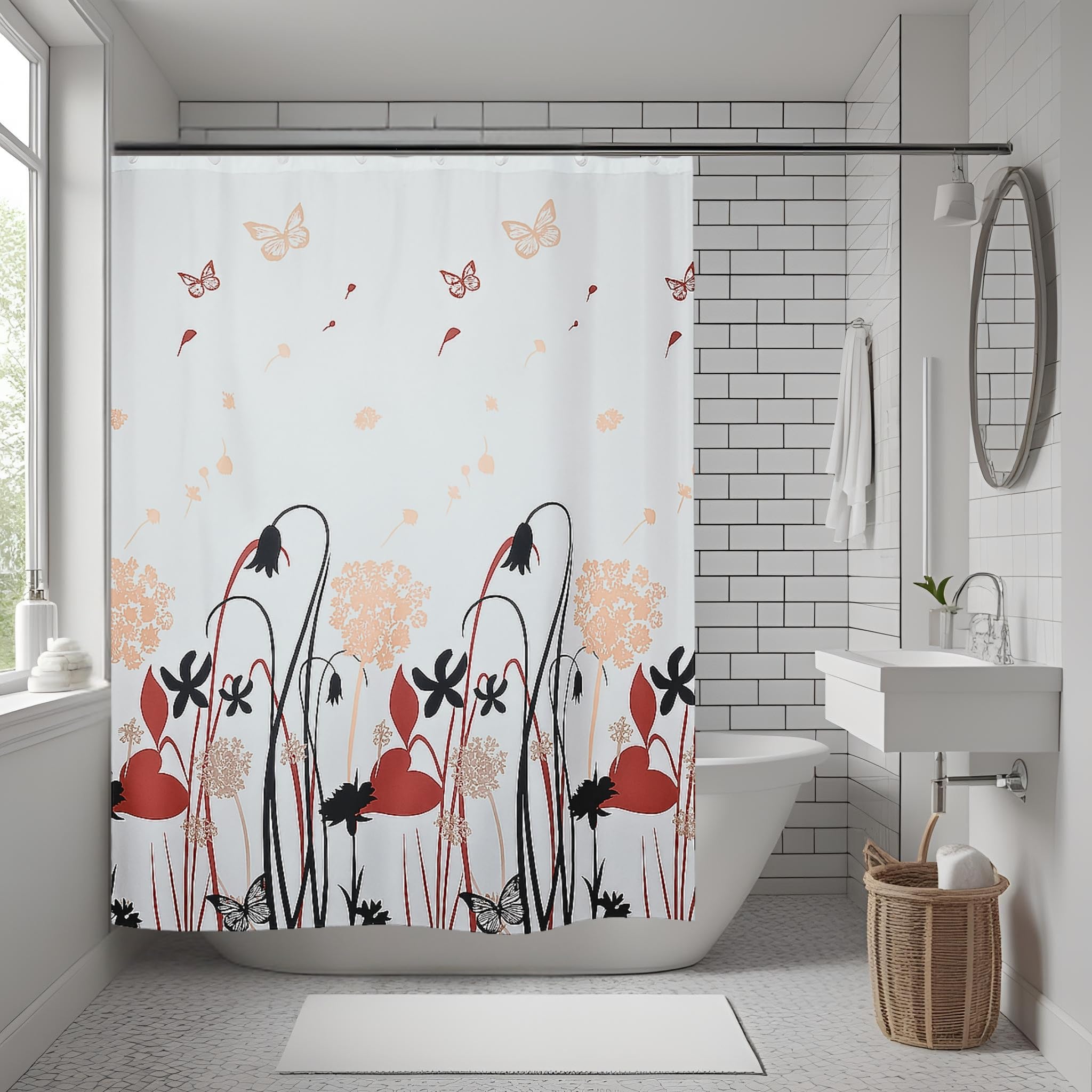 IM® Cortina de Ducha de Tela Resistente al Agua y Moho, 180 x 200 cm, con 12 Anillas -Certificado Oeko-Tex® Standard 100 - Cortinas de Baño Lavable, Impermeable, para Bañera y Ducha
