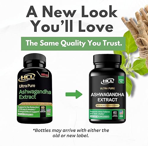 Miniatura 3 de Cápsulas orgánicas de Ashwagandha de 2000 mg de extracto de polvo de raíz con pimienta negra y bálsamo de limón, suministro de 2 meses, forma