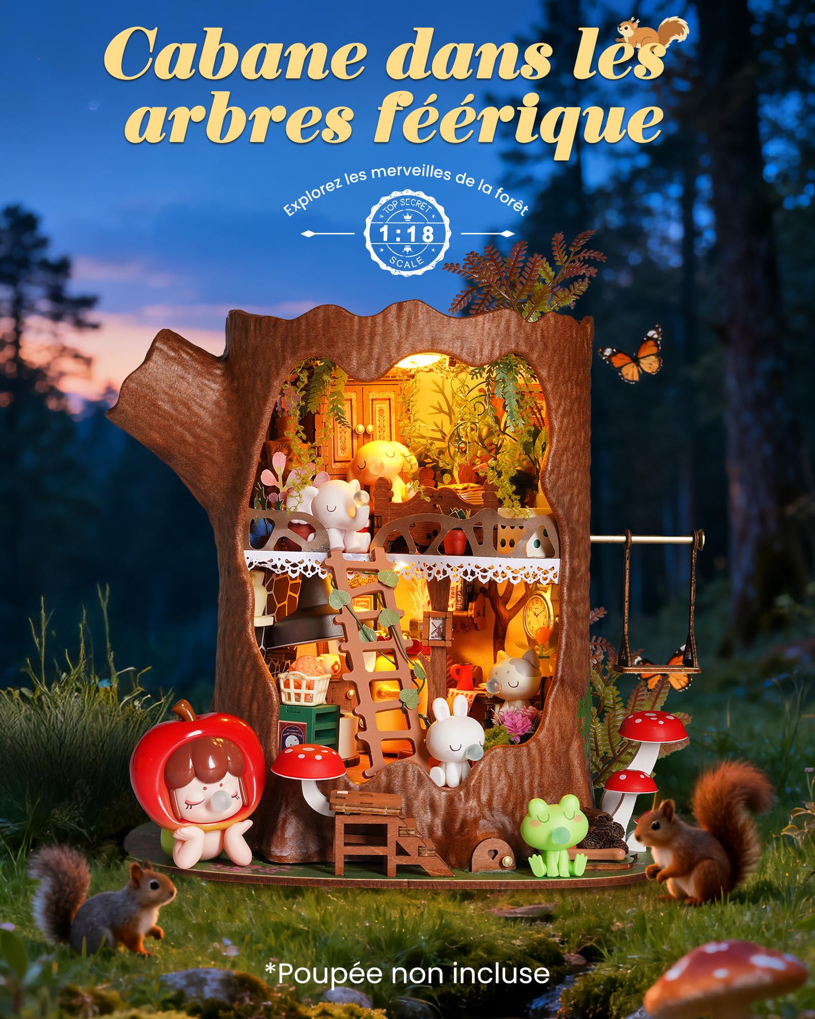 Rolife Miniature Maison Cabane dans Les Arbres de Conte de fées, 275 pièces Maquette Maison 3D Puzzle Maison de Poupée en Bois 3D à Construire Book Nook pour Adultes Pas de Colle nécessaire