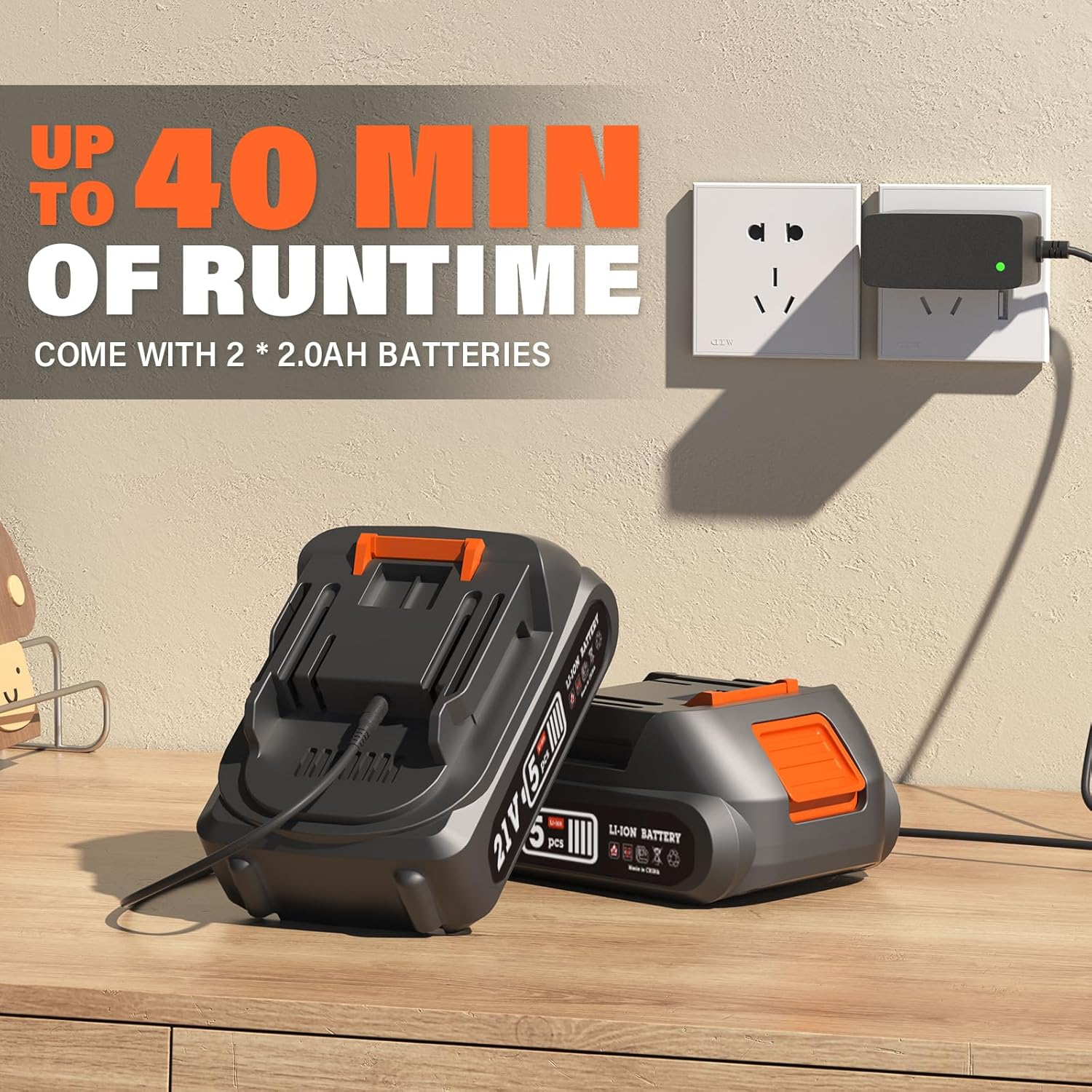 SOYUS Leaf Blower, 20V Leaf Blower Cordless with 2x2.0Ah Battery and Charger, 150 MPH Electric Leaf Blowers with Two-Speed Mode, Blowers for Lawn Care, Debris Dust Cleaning(Orange) - Image 3