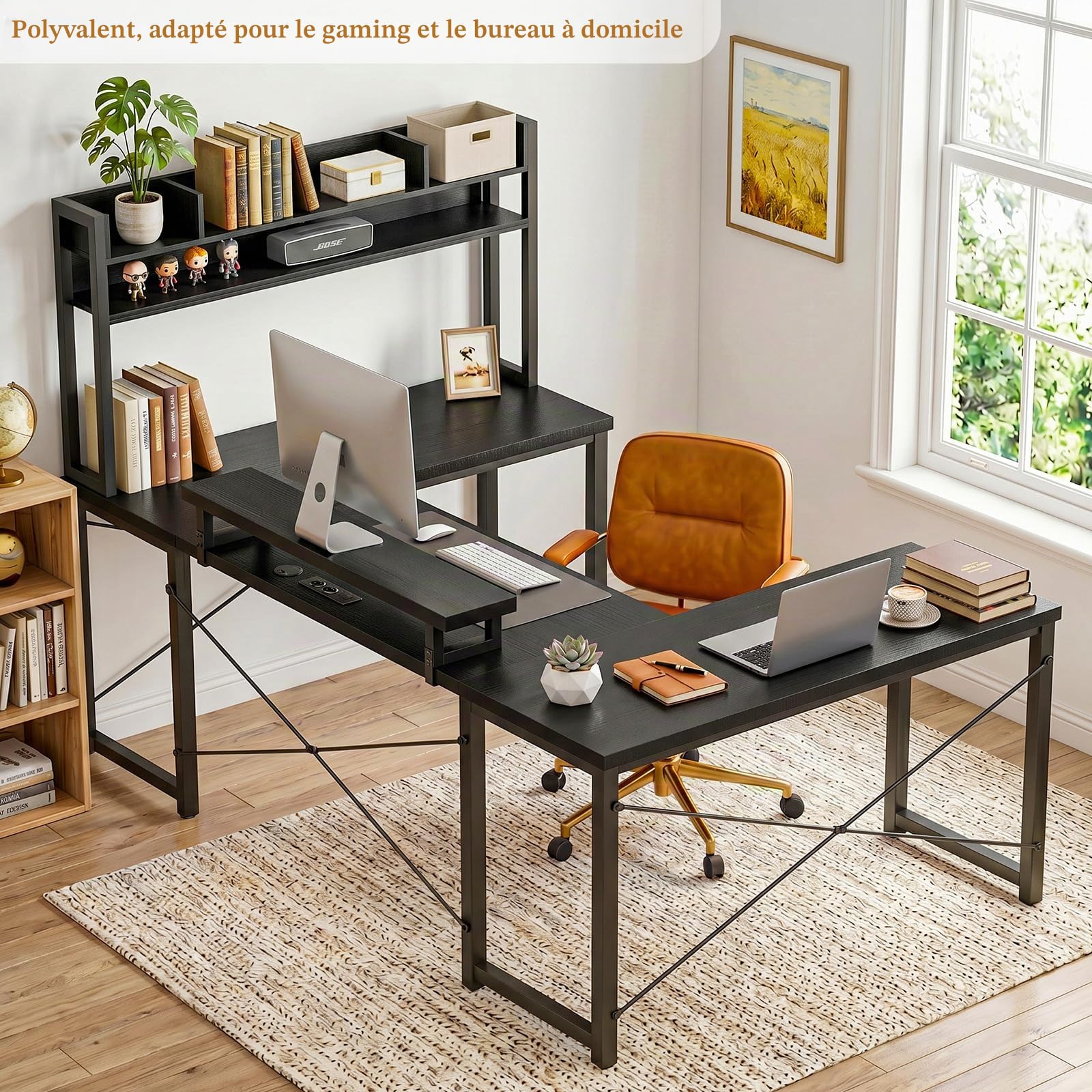 Homieasy Bureau Gaming d'angle Réversible L Ou U avec LED