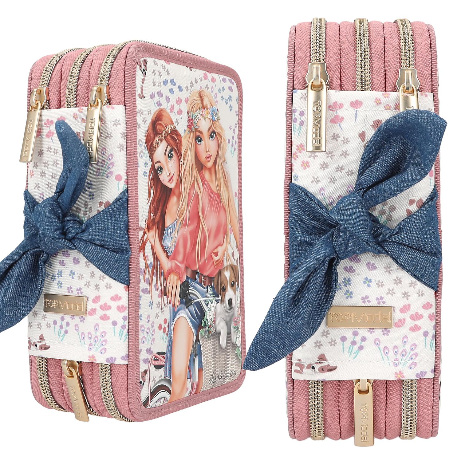 Trousse TOPModel Team Teddy 3 Compartiments - Déjà Remplie Avec Crayons, Feutres Et Accessoires - Rose - Idéale école