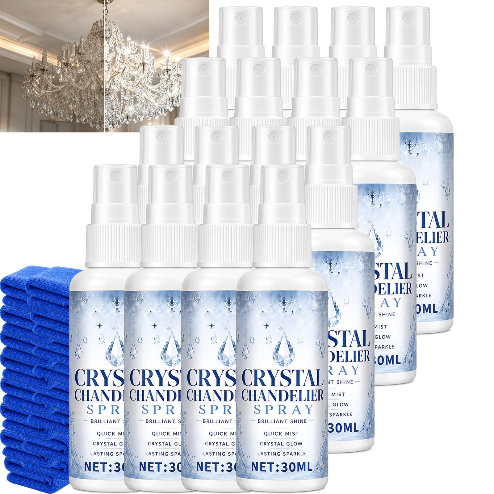 Detergente per lampadari in cristallo, spray detergente per vetri senza strisce, rimuove la polvere e ripristina la lucentezza su applique e luci a sospensione, vetro e apparecchi di (16PCS)