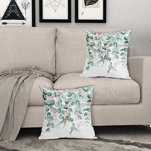 Miniatura 7 de Giwawa Fundas de almohada de eucalipto de acuarela de pájaros, fundas de almohada de lino de 18 x 18 pulgadas, fundas de almohada de rosas florales,