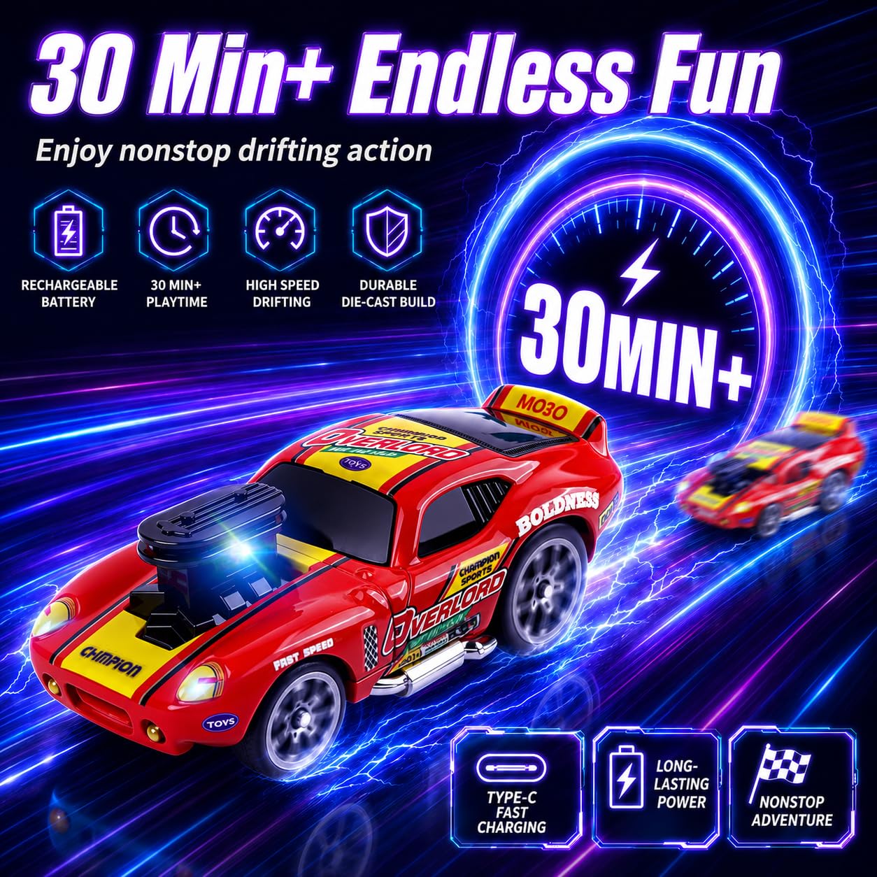 funnykid Mini Drift RC Cars, Remote Control Cars Gift Set Toys for 3 4 5 6 7 8 9 10 Year Old Boys, Alloy Body, 3 Speed - Image 6