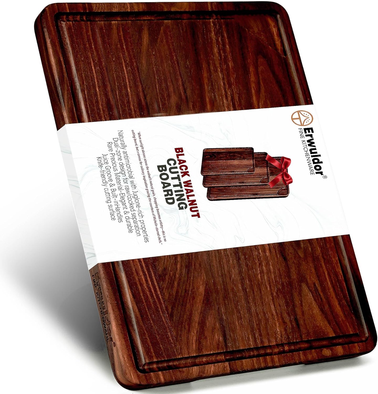 Black Walnut Cutting Board-Small 12x8"Butcher block-with Juice Groove.Reversible Walnut cutting boards for Kitchen,Charcuterie & Cheese Serving,Knife-Friendly & Durable(With Gift Box)