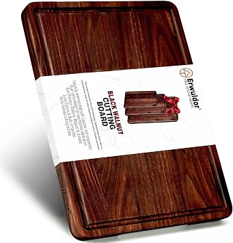 Black Walnut Cutting Board-Small 12x8"Butcher block-with Juice Groove.Reversible Walnut cutting boards for Kitchen,Charcuterie & Cheese Serving,Knife-Friendly & DurableWith Gift Box