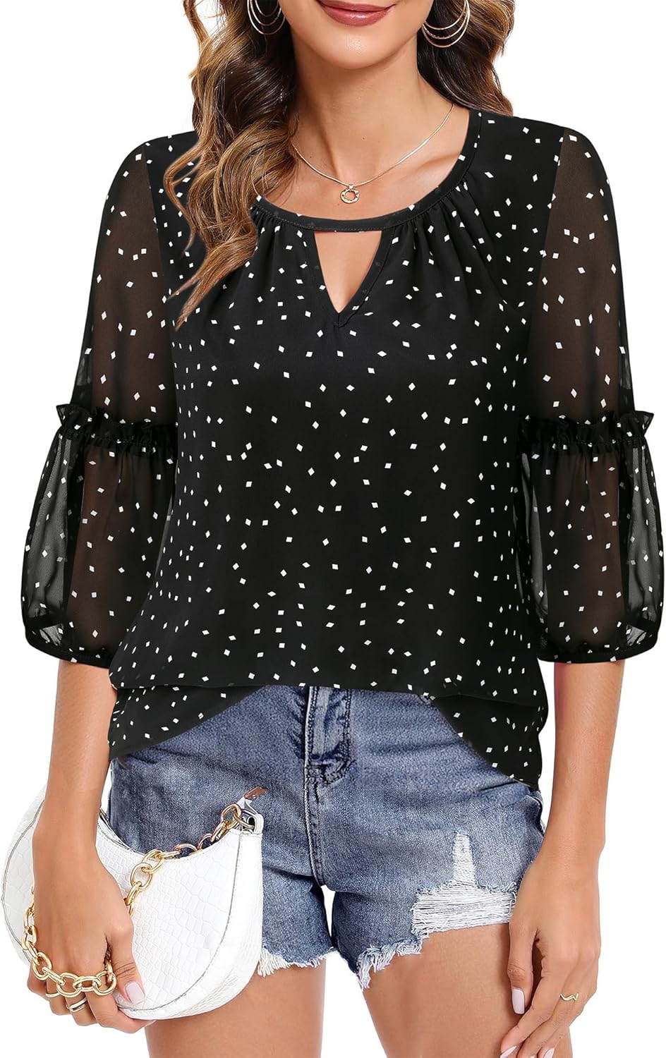 Timeson Women's Business Casual Tops 3/4 Sleeve Chiffon Blouses Office Work Shirts - Image 4