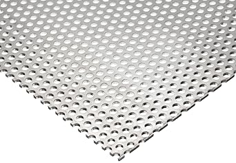 3003 Aluminum Perforated Sheet, Unpolished Mill Finish, H14 Temper, Staggered Round 0.0625" Holes, 0.063" Thickness, 14 Gauge, 24" Width, 48" Length, 0.109375" Stagger, 23% Open Area, OnlineMetals