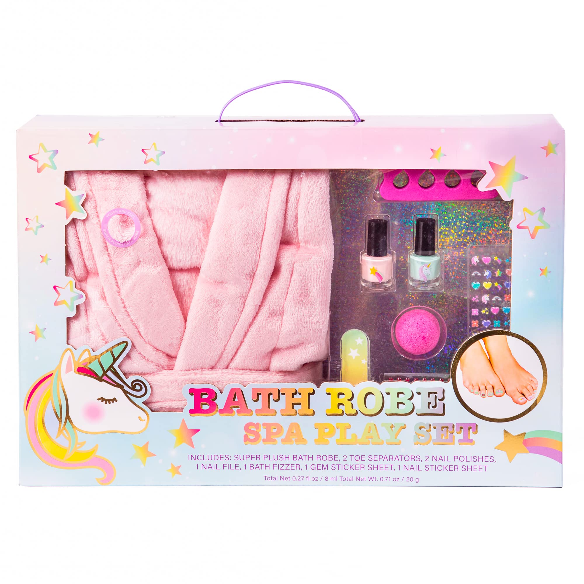 So Magical Bath Set - Shower and Spa Kit for Teens and Girls - Includes Super Plush Bath Robe, 2 Toe Separators, 2 Nail Sticker Sheets, & 2 Nail Polishes