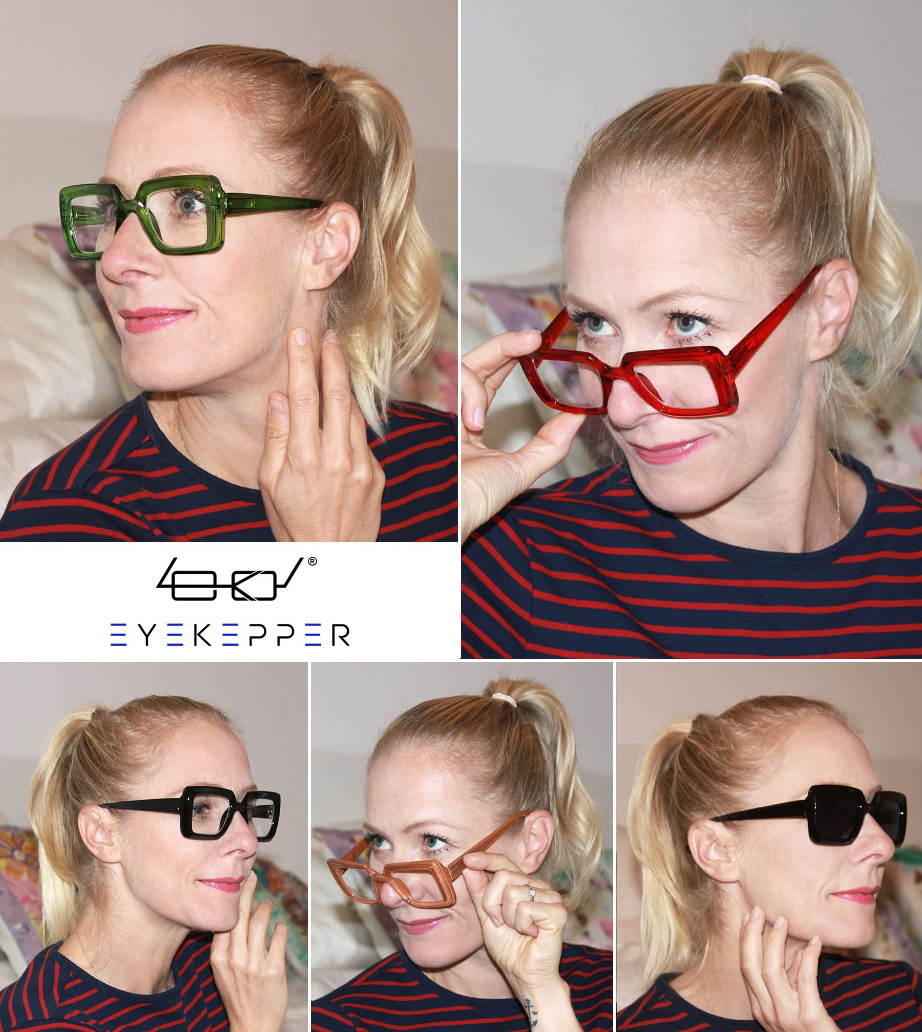 Eyekepper 5-pack Square Reading Glasses for Women Stylish Readers +2.25
