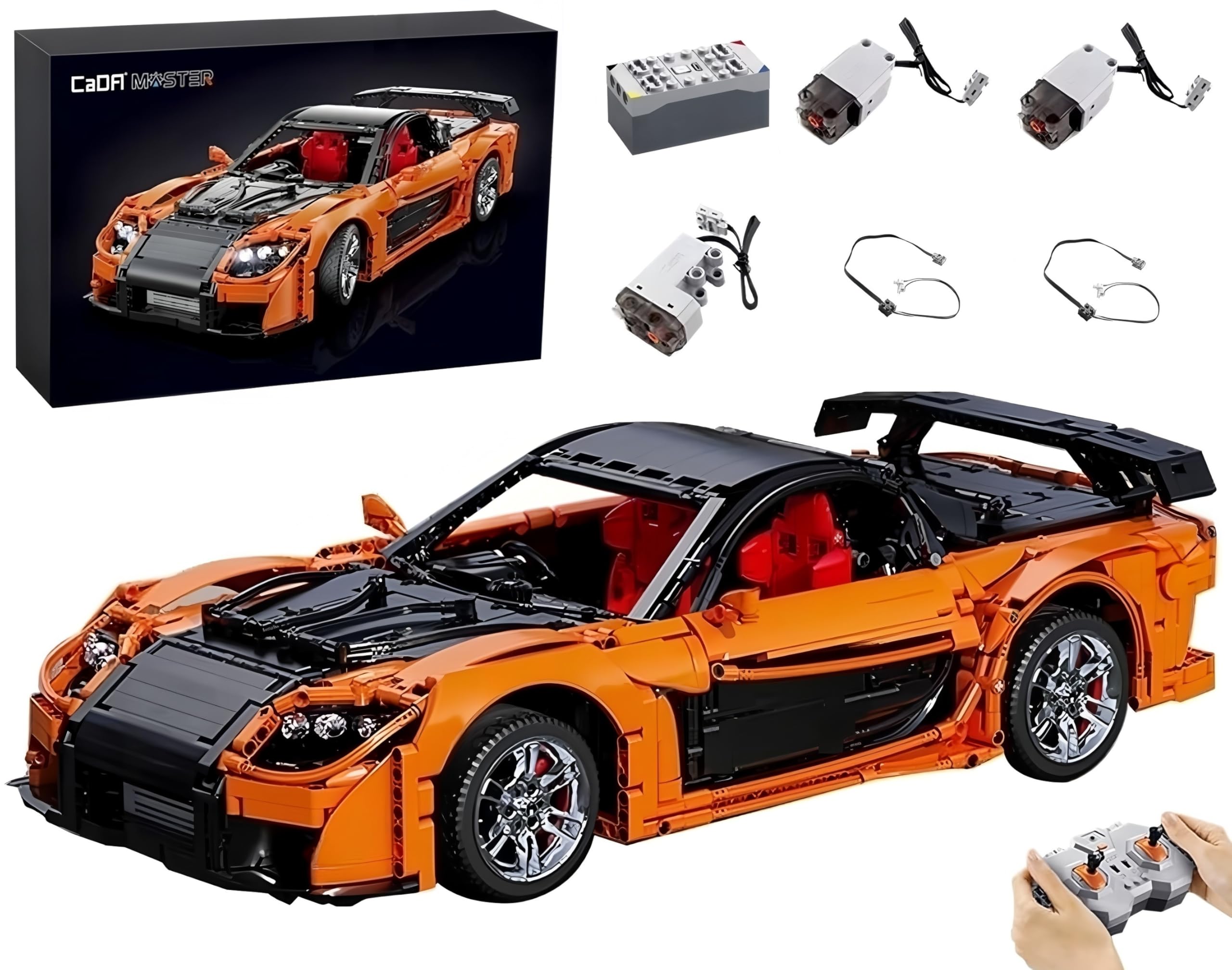 CADA Master C61502W Technik Auto für RX-7, Mit 3Motoren Set, 1:8 Groß Auto Modellbausatz, 3305 Teile MOC Klemmbausteine Rennauto Set, Automodell Sammlerstück für Autofans, Mit Originalverpackung