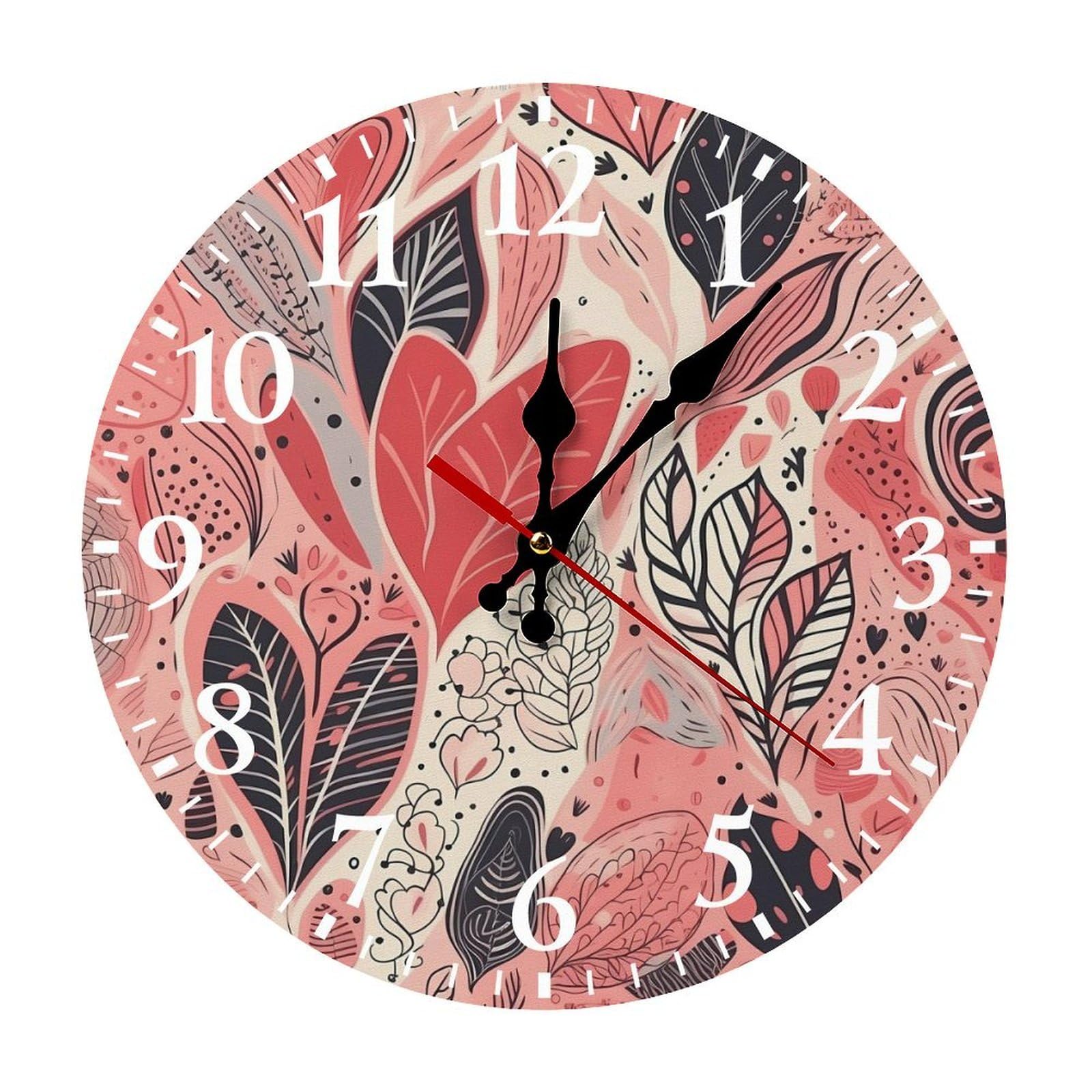 NTVOWPZO 10 Inch Wall Clock Leaves of Different Shapes Battery Operated Wall Clocks Silent Non-Ticking Round Wall Clock for Living Room Kitchen Home Office Wall Decorative Clock
