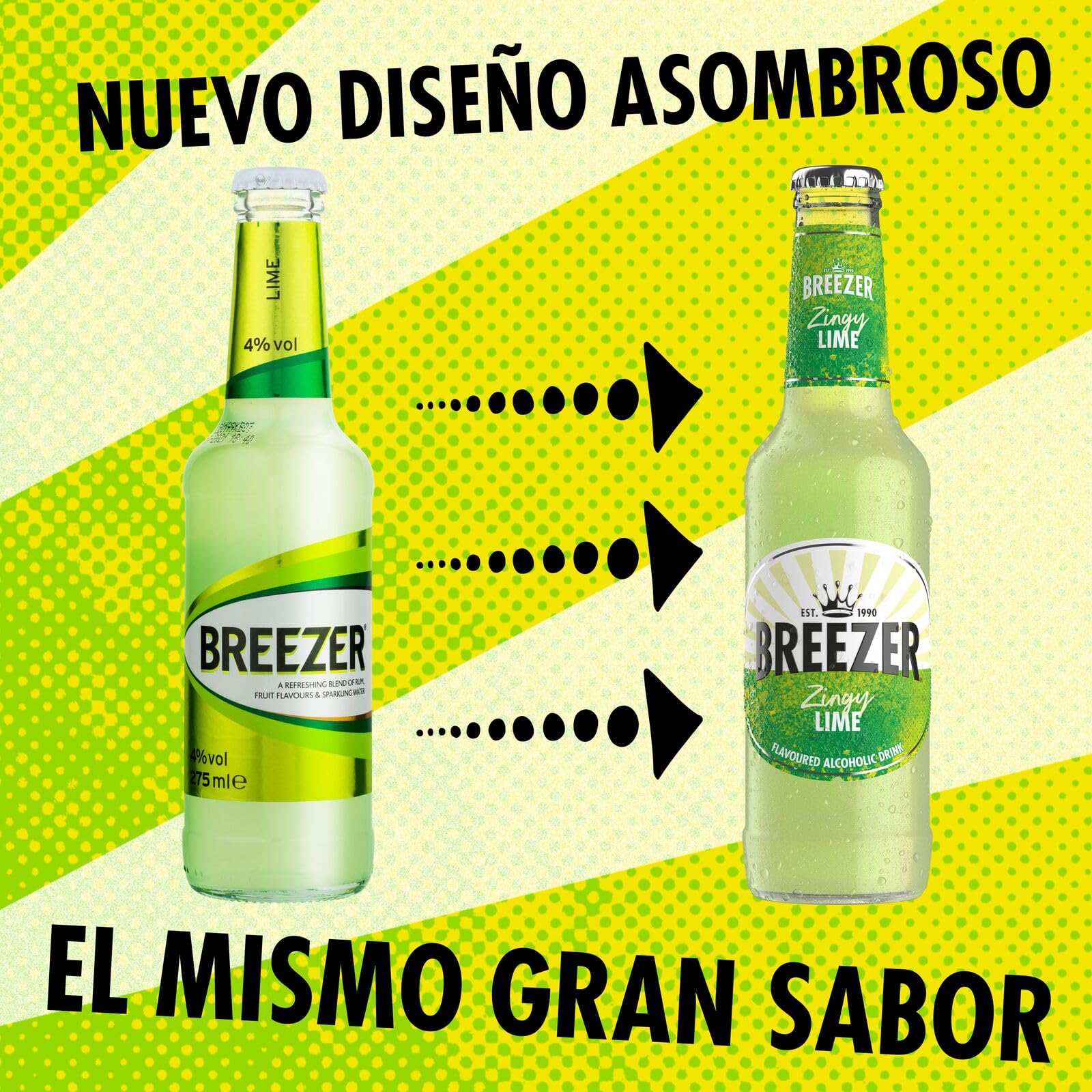 BREEZER Zingy Bebidas Alcohólicas Sabor Lima, 4% ABV, 24 x 27.5cl / 275ml, Bebidas alcohólicas saborizadas, Listas para Tomar