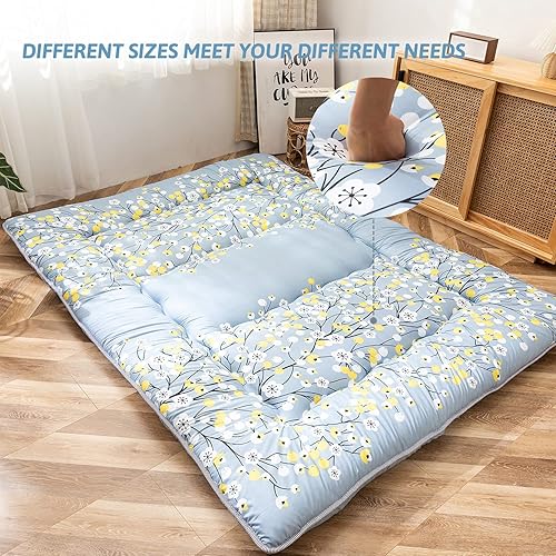 Miniatura 4 de MAXYOYO Colchón de suelo de futón japonés floral, cubrecolchón de cama portátil, grueso, para suelo, cama enrollable, para campamento, sofá, cama,