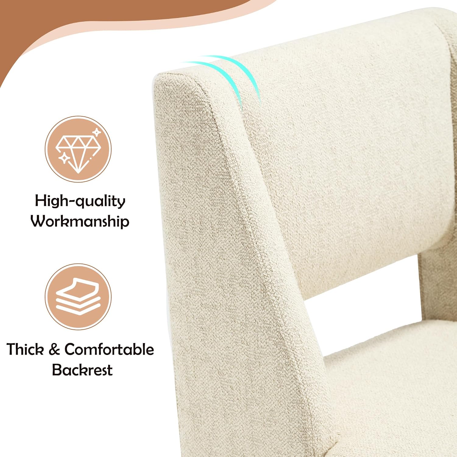 Counter Height Bar Stools Set of 2 for Kitchen Counter, Modern Bar Chairs with Backs 26 Inch, Upholstered Linen Seat and Metal Frame for Kitchen Island, Beige