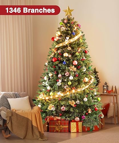 Miniatura 3 de Árbol de Navidad artificial predecorado de 7.5 pies, árbol de Navidad navideño sin luz con 1346 puntas de rama, 84 bayas, base plegable y bolsa de