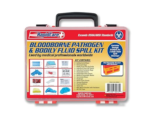 First Aid 839-DBBBK-1 Commercial Bloodborne Pathogen & Bodily Fluid Spill Clean Up Kit with 2X Content, OSHA Compliant, Wall Mountable, 10" x 8" x 3.5", Red/Clear