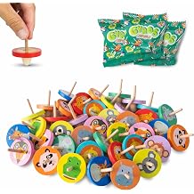 BONNYCO Wood Spinning Top 40 Pack Jungle Kids Party Favors. Spinning Tops Goodie Bags Stuffers for Kids 3-5 4-8, Return Gifts for Birthday Party. Goody Bag Stuffers, Pinata, Classroom Prizes, Rewards