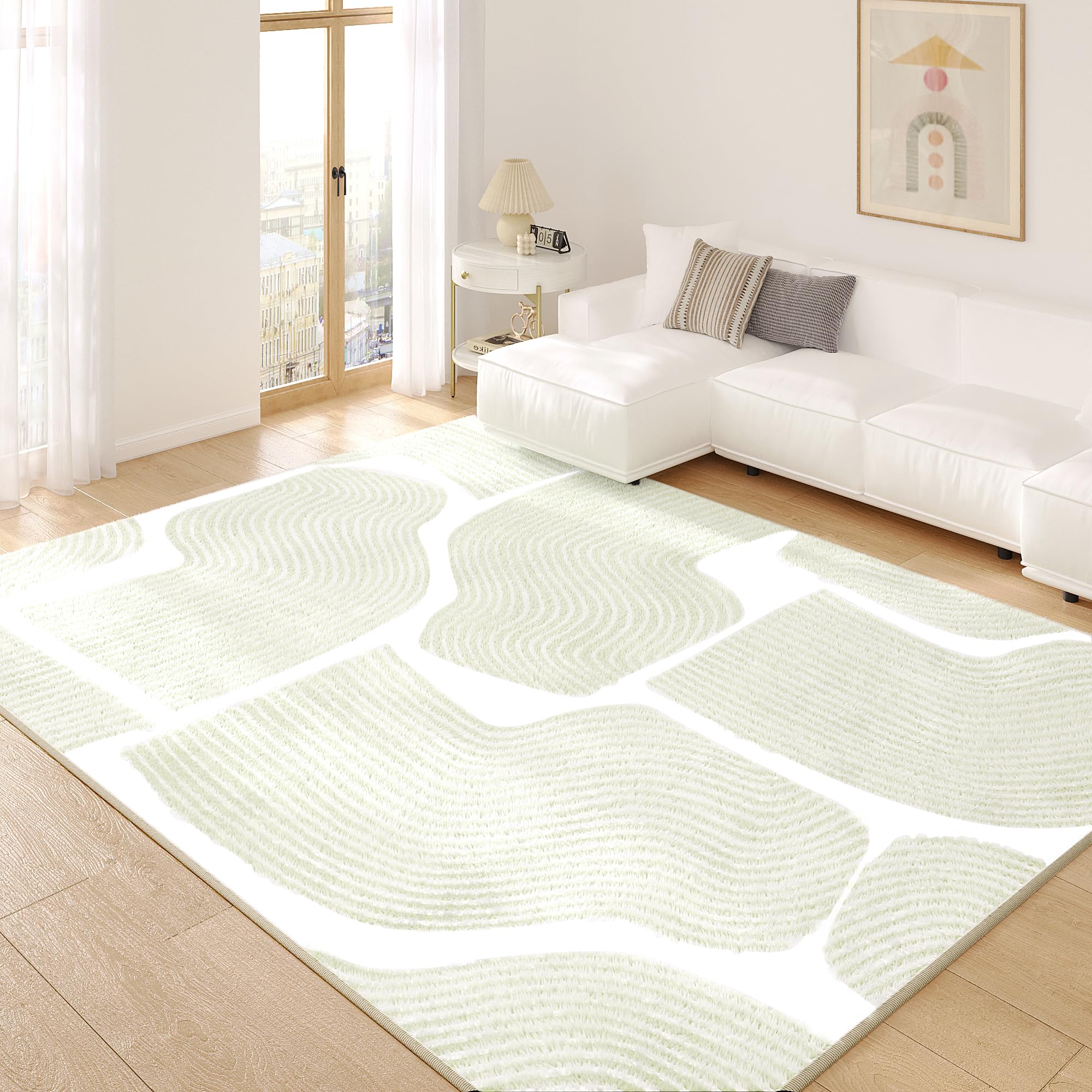 Ultra Soft Area Rug 8x10, Non Slip, Stain Resistant Living Room Rug, Washable Area Rugs for Living Room, Rugs for Bedroom, Modern Abstract Style (Beige, 8x10)