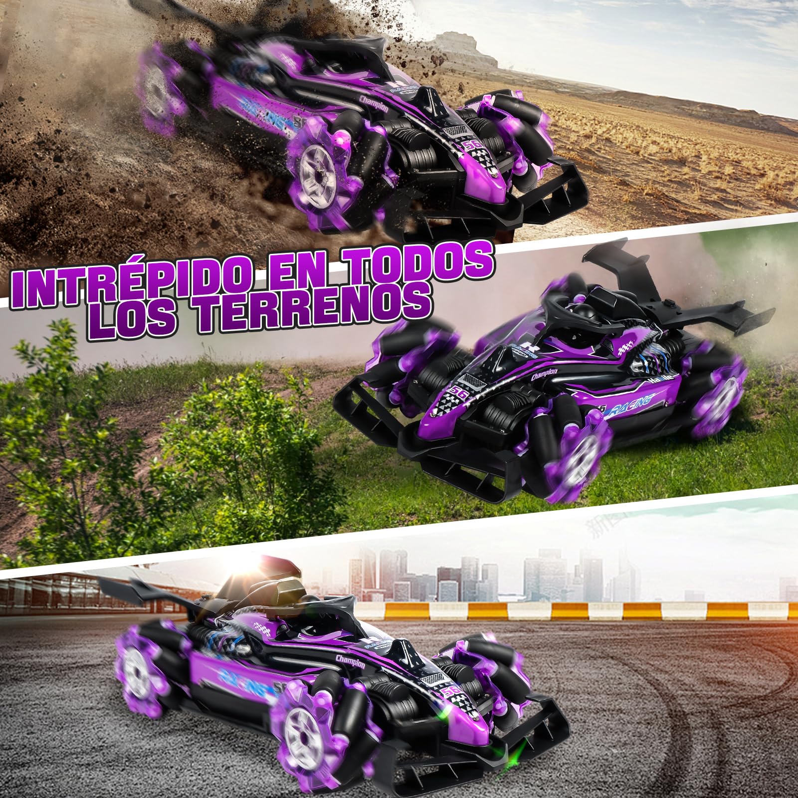 Joellfuner Coche Teledirigido, Coche RC 14 Canales Dual Jet, RC Car con Luces y Música a 25 km/h, Regalos para Adultos o Niños Mayores de 3 Años (Púrpura)