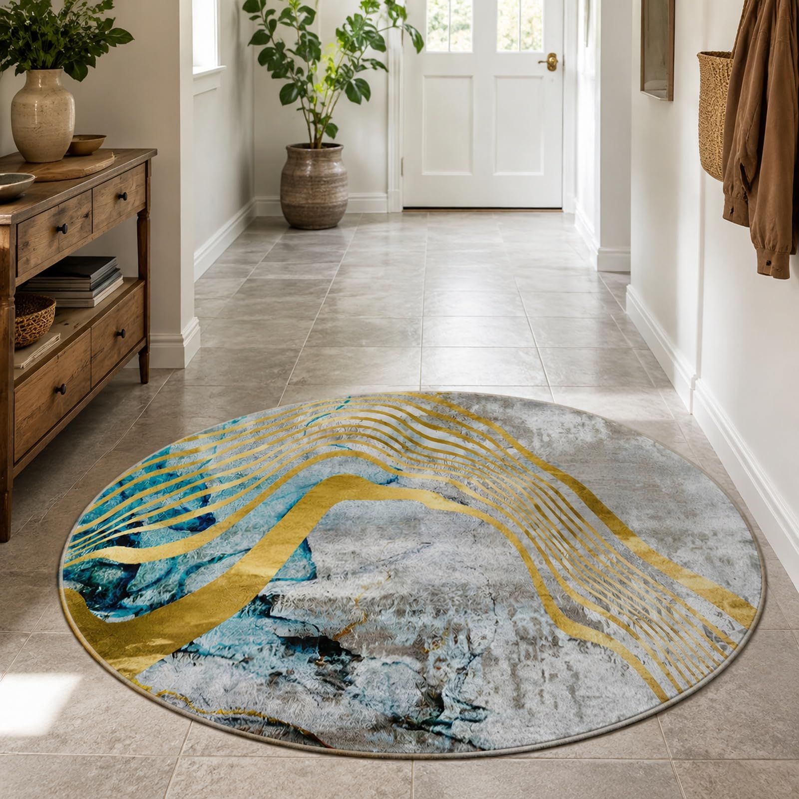 Tapis décoratif de table de chevet rond abstrait moderne 70cm