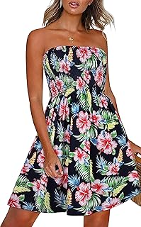 Summer Dresses for Women Beach Cover Ups Strapless Boho Floral Print Sundress - Buy now