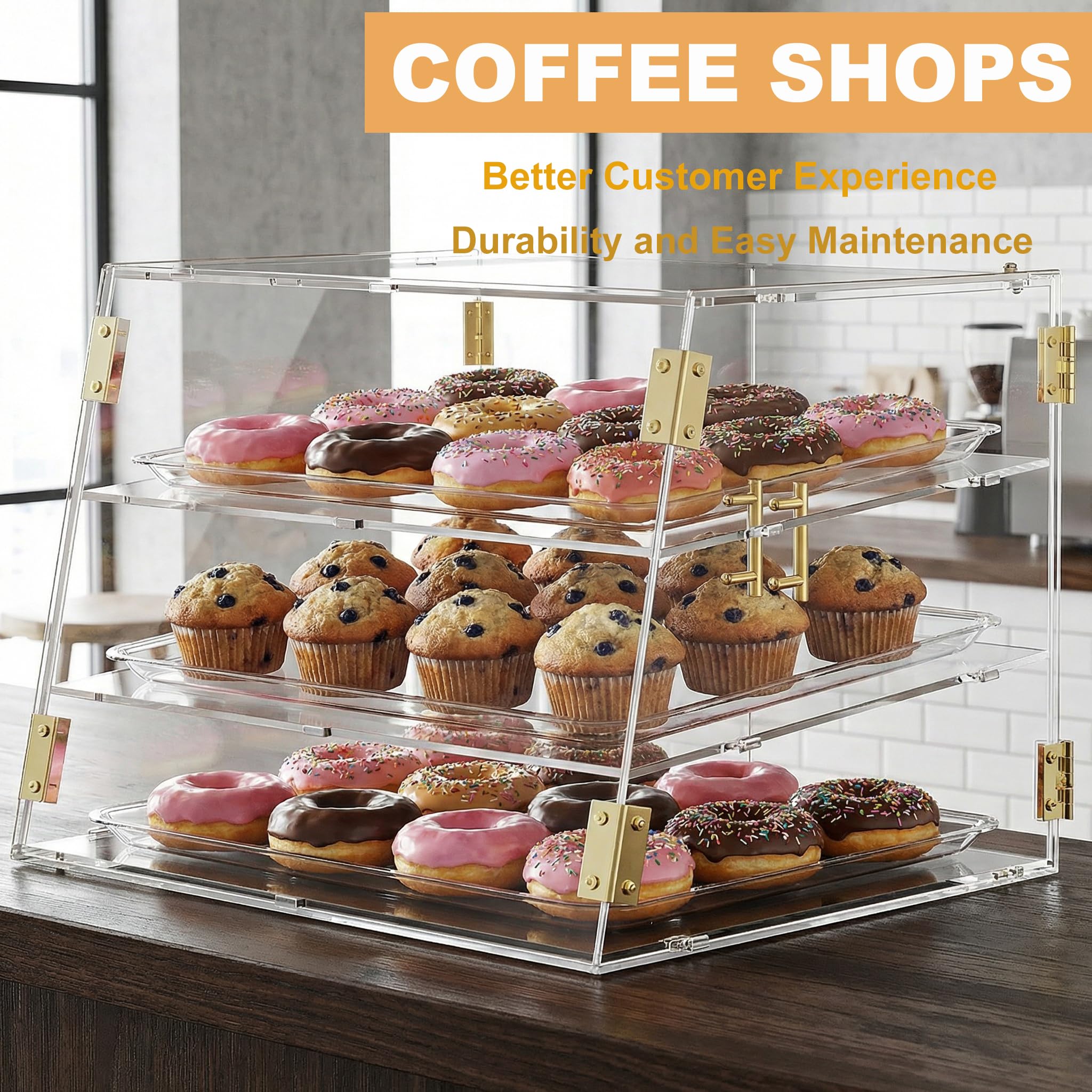 Barrina da forno commerciale a 3 scomparti con porta automatica elastica, 20,9" x 17" x 17" x 17" x 17" scatola per ciambelle, torte, bagel biscotti