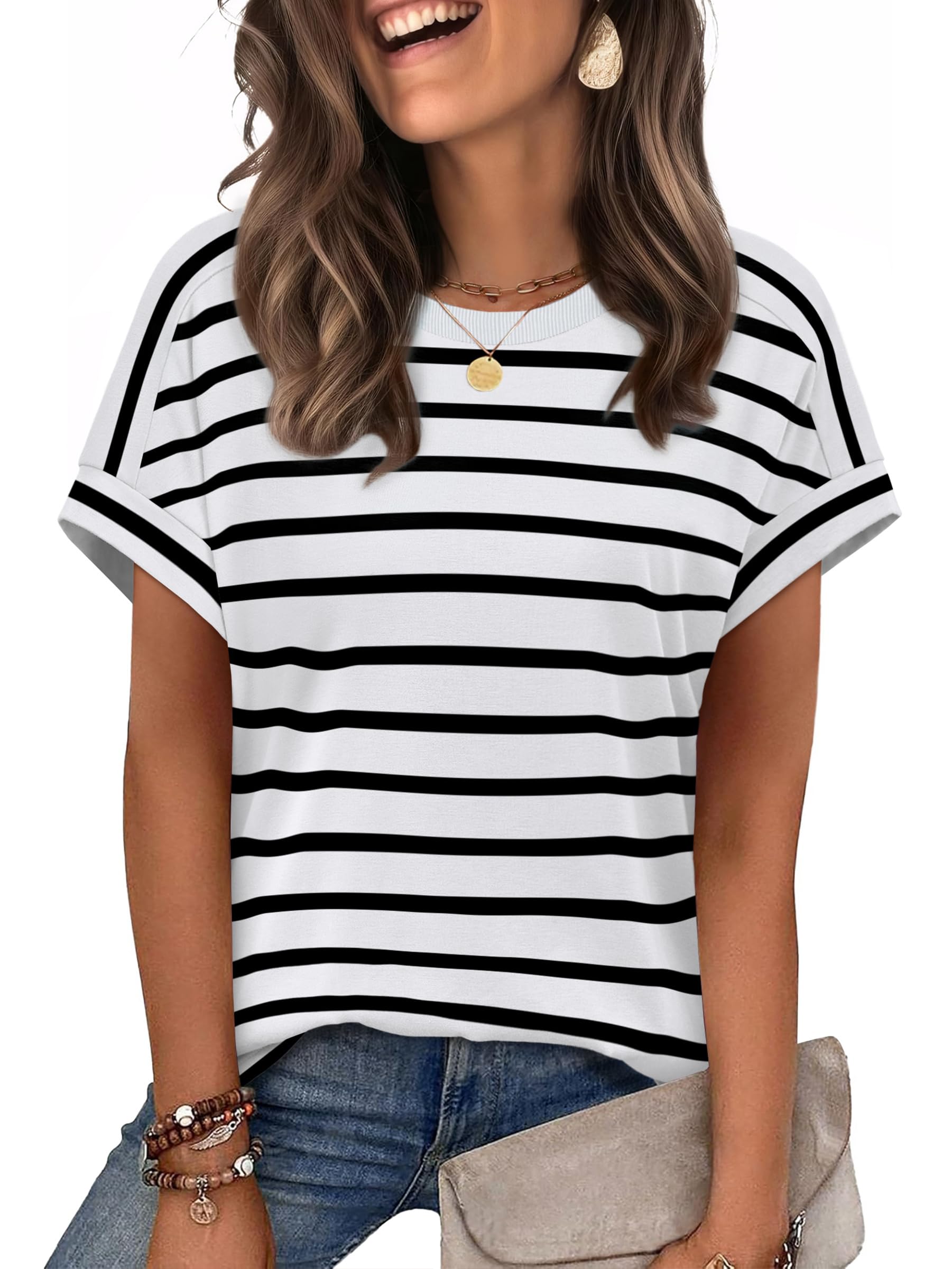 WIHOLL Womens Tops Short Sleeve Shirts Summer Outfits 2026 Spring Dressy Casual Clothes Clothing OEKO-TEX STANDARD 100