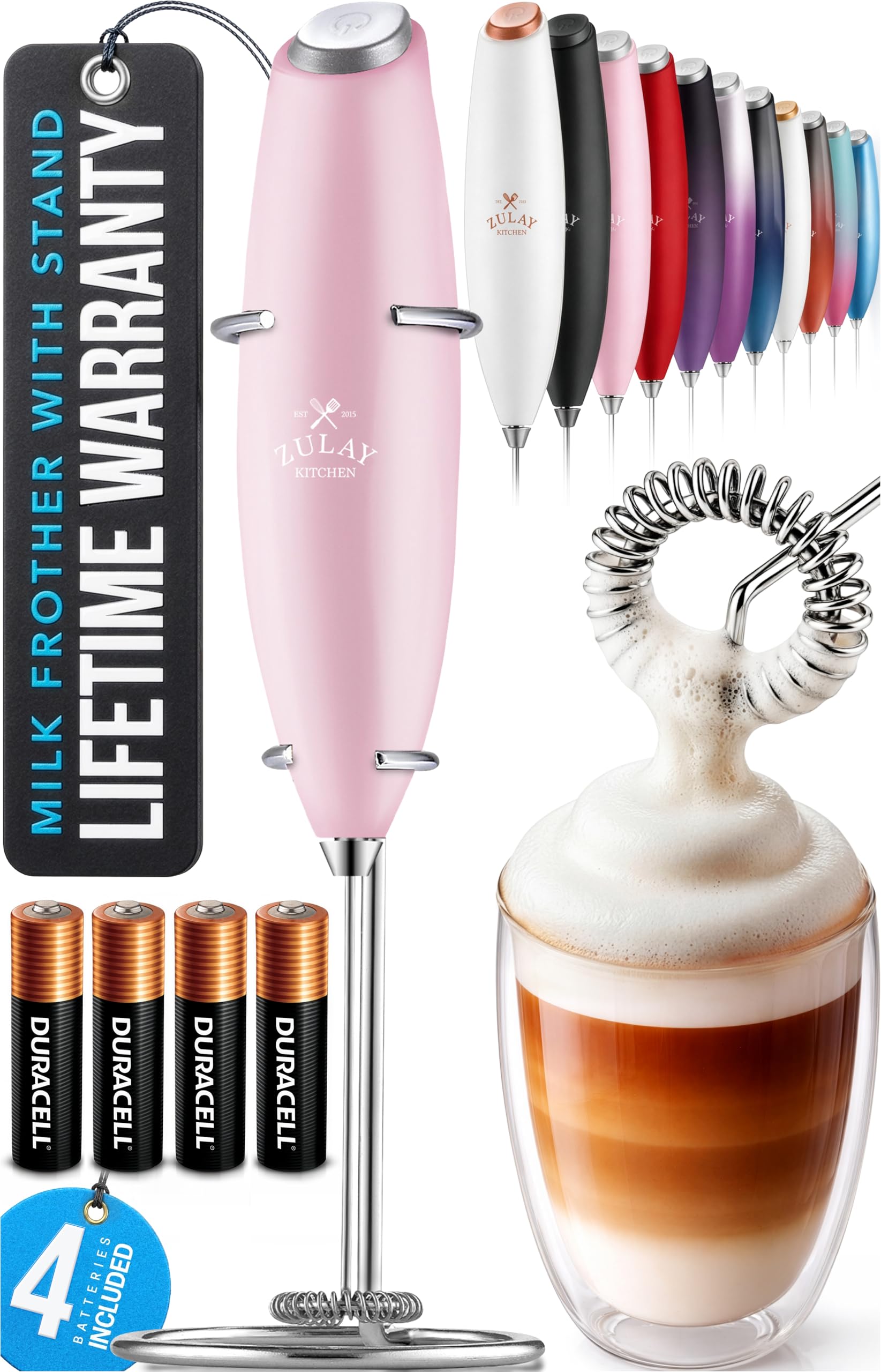 Zulay Kitchen Powerful Milk Frother (4 Duracell Batteries Included) - Handheld Milk Frother Wand Drink Mixer for Coffee - Powerful Milk Foamer for Cappuccino, Frappe, Matcha & Creamer - Cotton Candy โ image 1