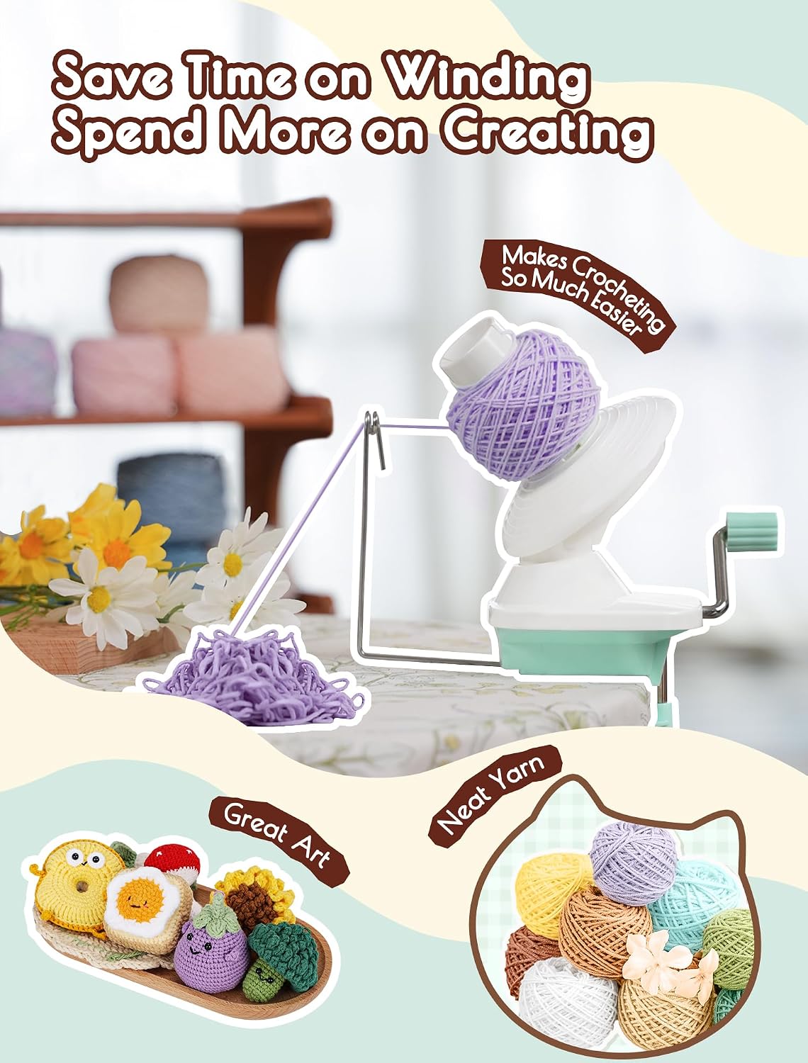 ALHEKA Yarn Winder – Yarn Ball Winder & Spinner for Crocheting and Knitting 4oz, The Yarn Helper for Knitting Enthusiast