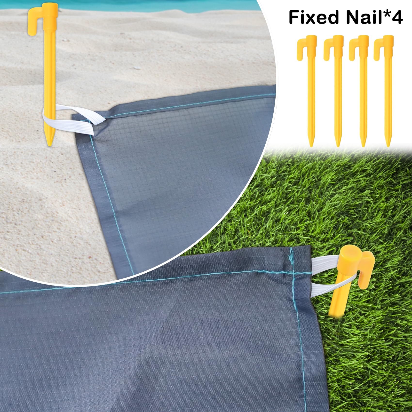 Tapis De Plage Imperméable Gigmeta – 210 X 200 Cm – Nylon Haute Densité, Résistant Au Sable – Léger Et Compact – Idéal Pour Plage, Pique-nique, Camping – 4 Piquets Inclus