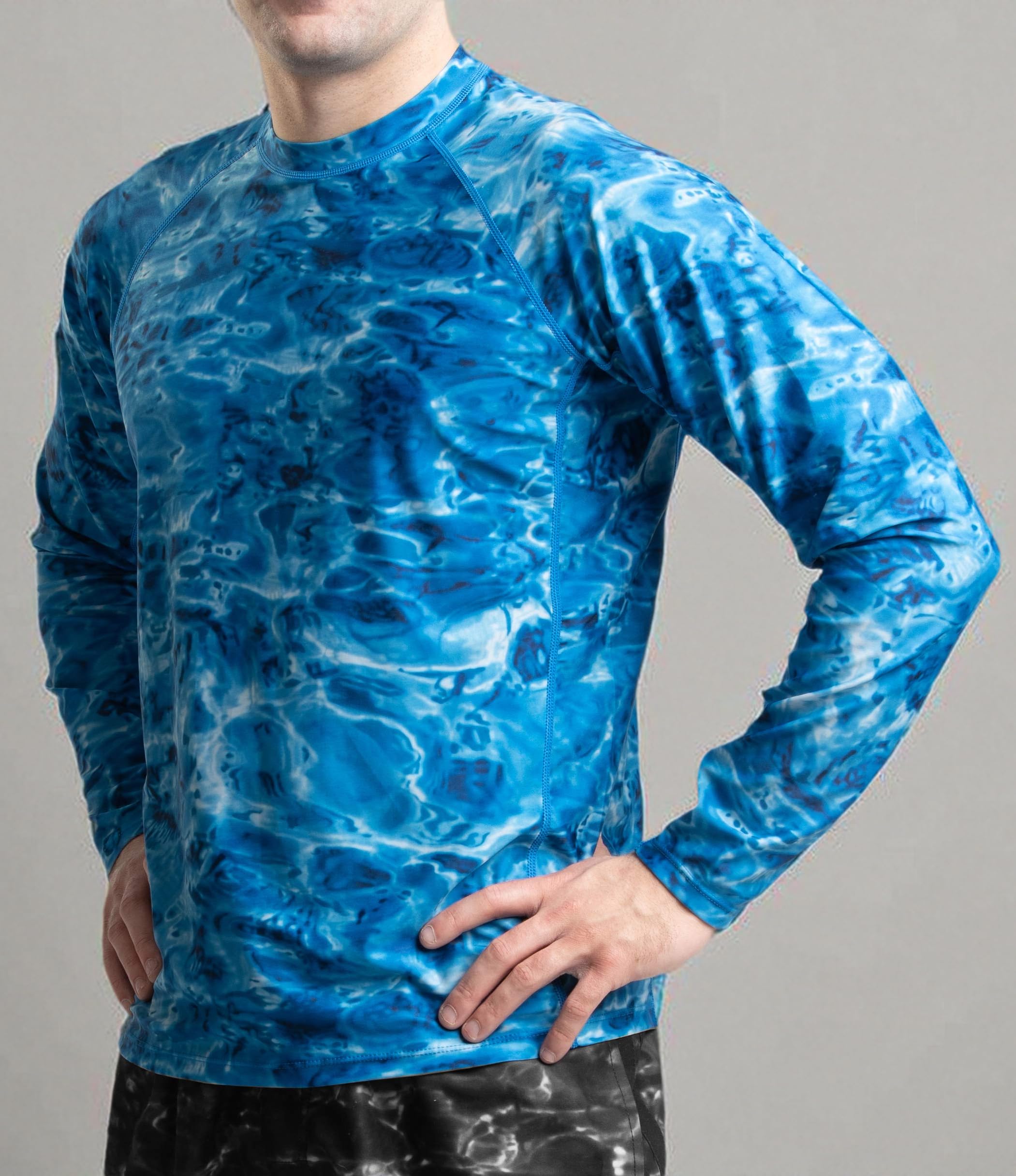Aqua Design Rash Guard - Camiseta de natación para hombre (manga larga, protección solar 50+) - Azul - Large