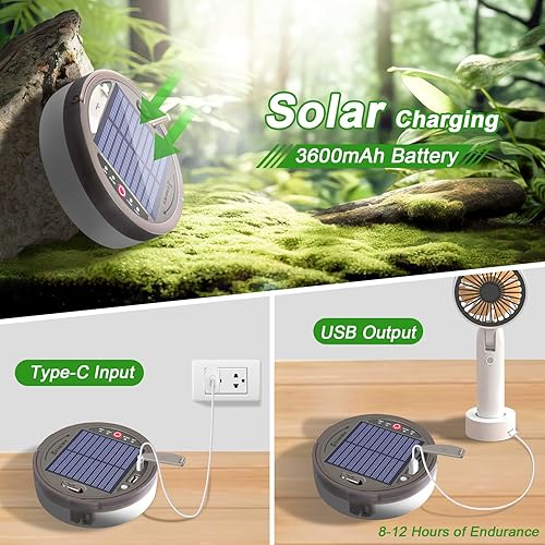 Miniatura 5 de Tira de luces retráctiles 4 en 1, impermeable, portátil, para exteriores, con 8 modos de iluminación (42 pies), luces solares y recargables por USB