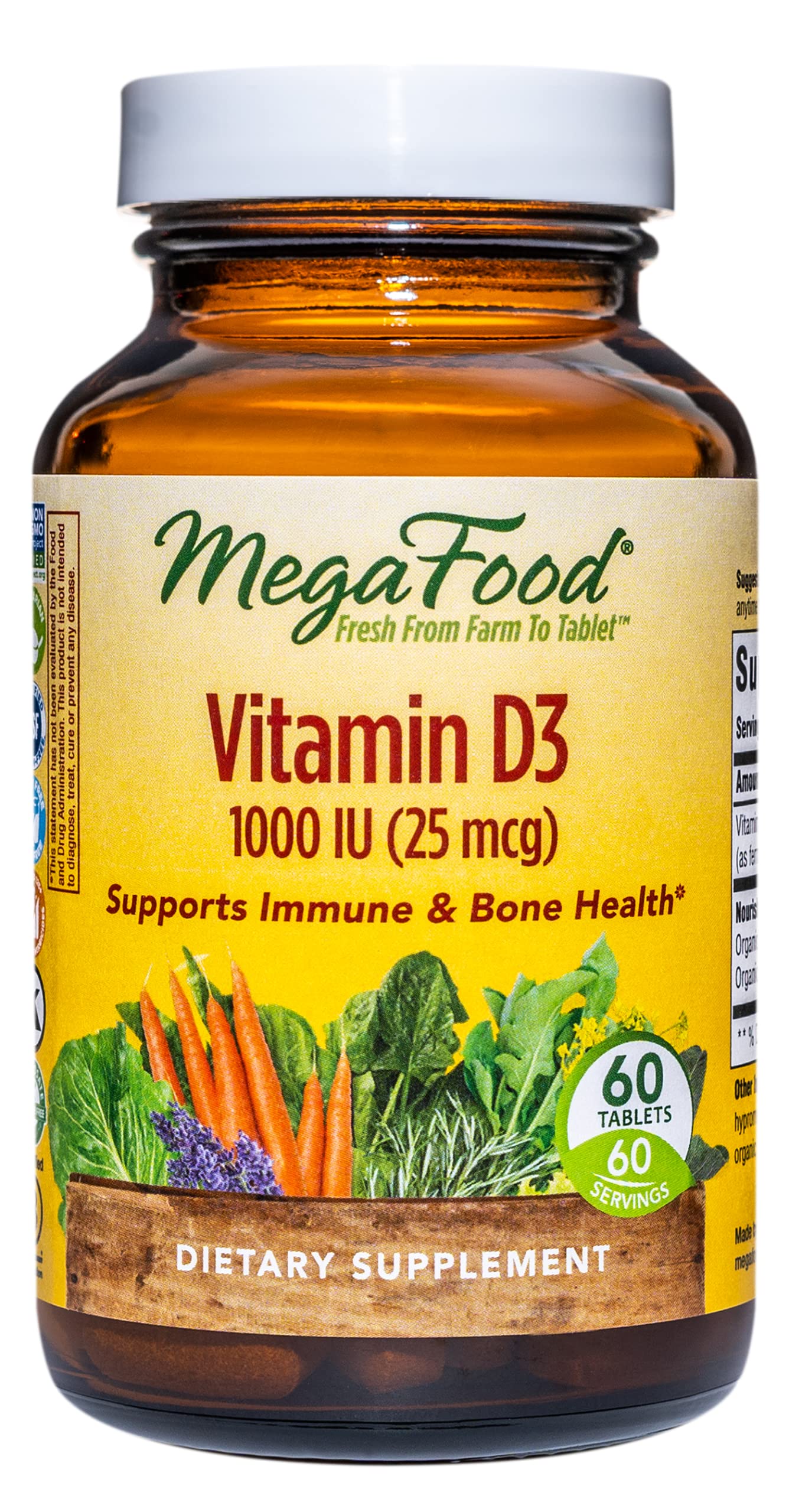 MegaFood Vitamin D3 1000 IU (25 mcg) - Immune & Bone Support Supplement with Vitamin D3 - Also Formulated with a Food & He...
