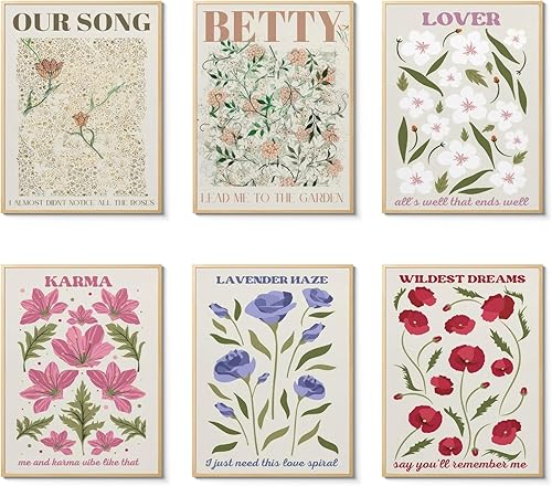 CEKEIOLMLW Niedliche Blumenposter für Teenager, 6 Stück, 20,3 x 25,4 cm, Wanddek