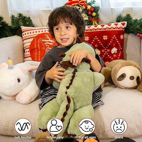 Miniatura 5 de Niuniu Daddy Animales de peluche con peso de dinosaurio, juguete de peluche de dinosaurio con peso de 3.5 libras para adultos y niños, almohada de