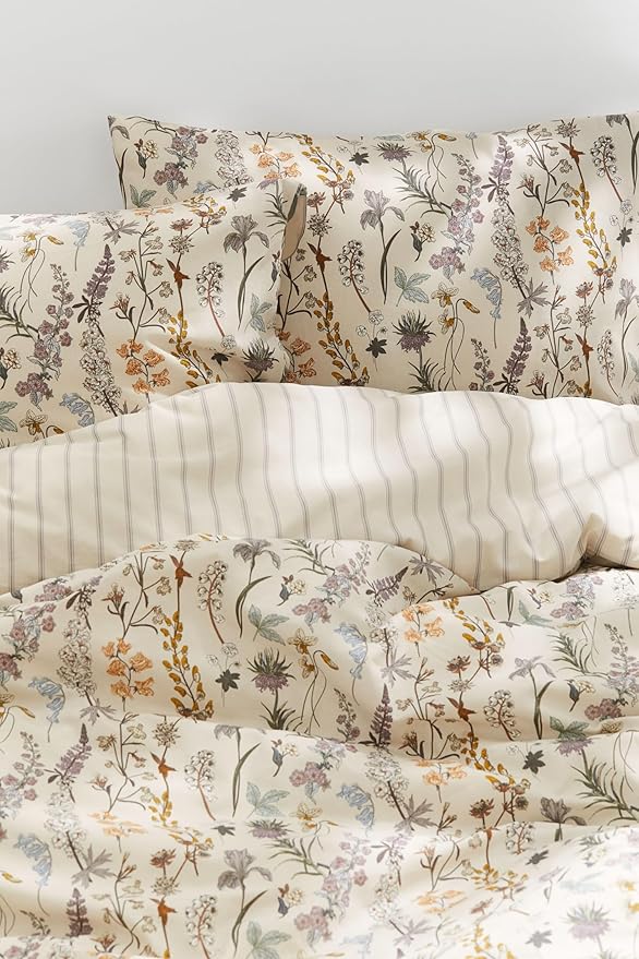 Freyamy Beige Double Duvet Cover - Chic Floral Bedding Set